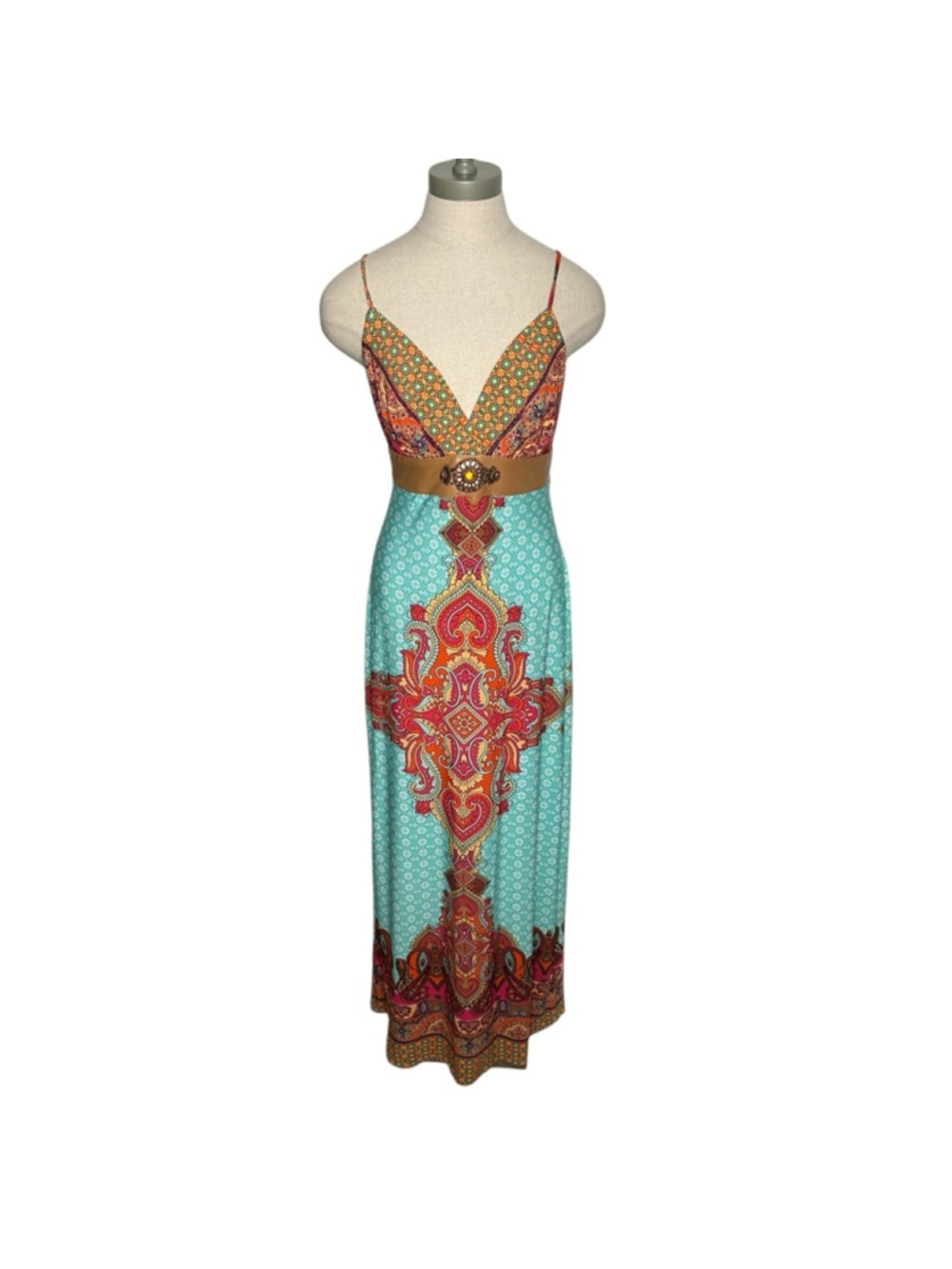 VENUS Multi Colored Floral Paisley Print Maxi Dress with Beaded Embroidery Small - Picture 10 of 13